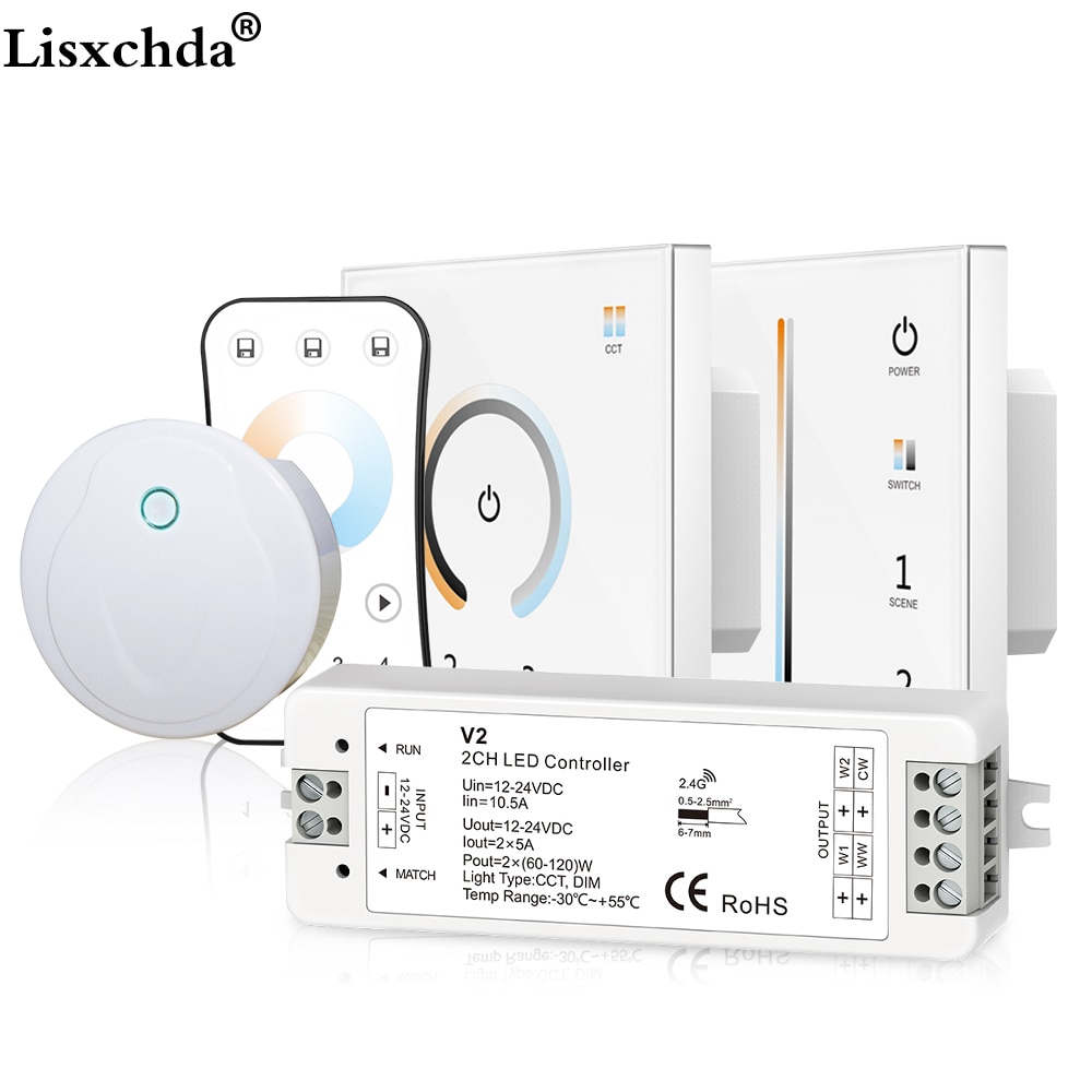 Ww cw led controller  rf 2.4g /  wifi afstandsbediening kleurtemperatuur instelbaar & helderheidsdimmer  dc12-24v voor ledstrip