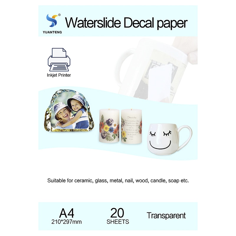 (20 Stks/partij) a4 Formaat Inkjet Water Slide Decal Transfer Papier Transparant Afdrukken Papier Clear Inkjet Waterglijbaan Decalpapier Gratis