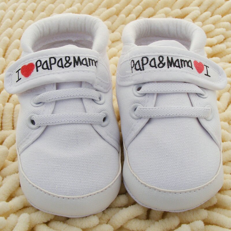 Pasgeboren Baby Jongens Meisjes Schoenen I Love PaPa & MaMa Brief Gedrukt Canvas Zachte Bodem Mocassins Schoeisel 0-18M Peuter Eerste Wandelaars