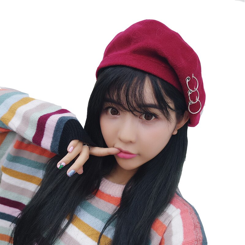 Efterår og vinter kvinder hatte personlighed rund jernuld uld maler knophat koreansk retro baretter brændende kage hat huer