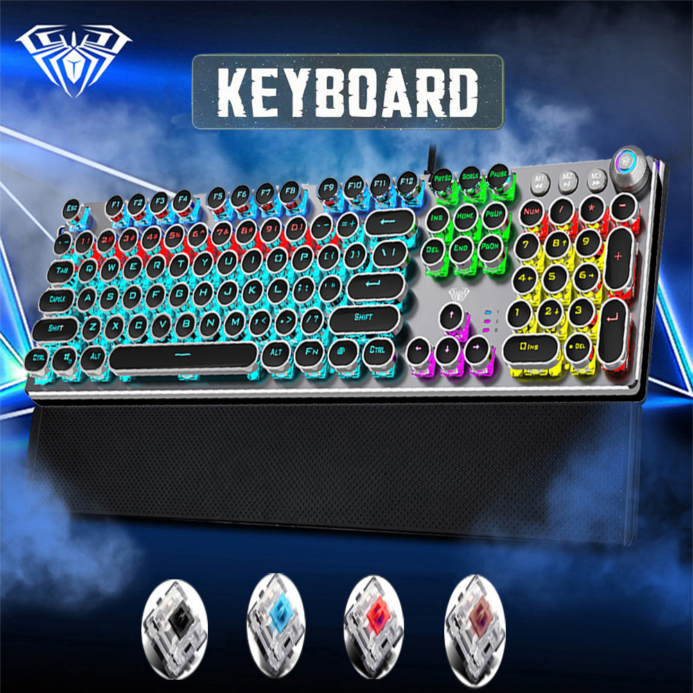 listing104-Key macro definition gaming keyboard desktop multimedia rotary button mechanical gaming keyboard+stickers