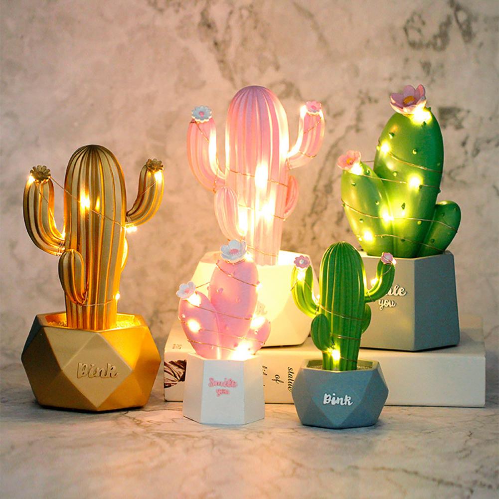 Led Romantische Tafellamp 3D Cactus Groen Roze Lamp Verlichting Night Lights Voor Baby Slaapkamer Decoratie Luminaria Kamer Decor