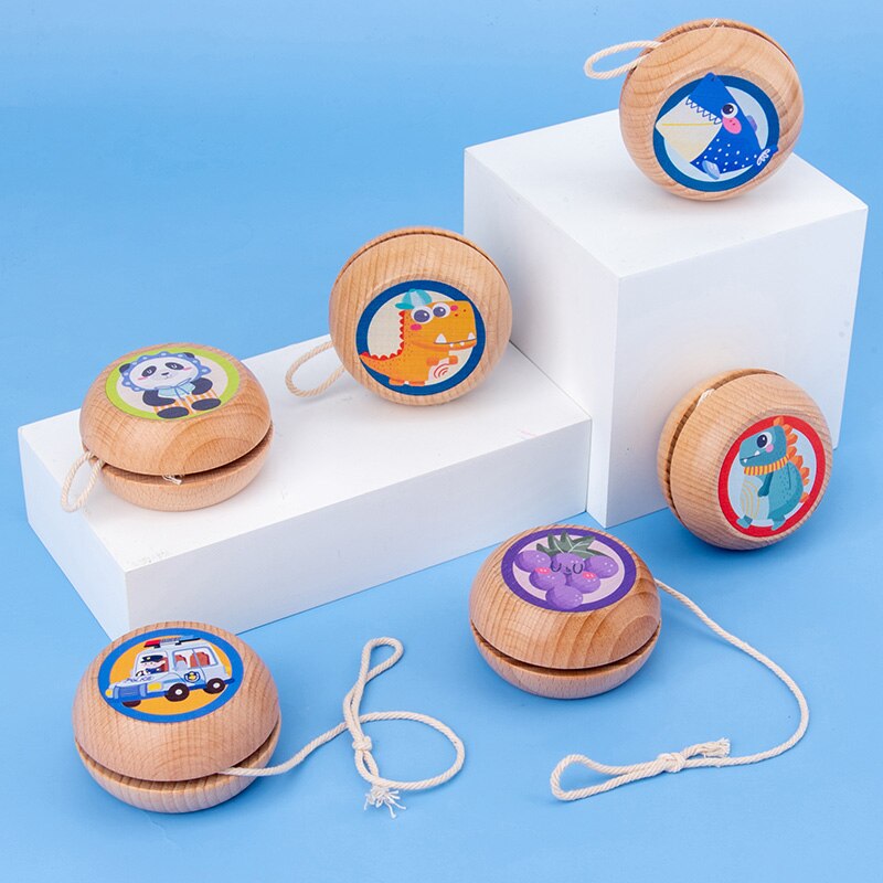 Bola de YOYO de dibujos animados de madera para niños, 6 estilos, juguetes para niños, agarre/movimiento, desarrollo de habilidad, juguetes clásicos chinos para niños