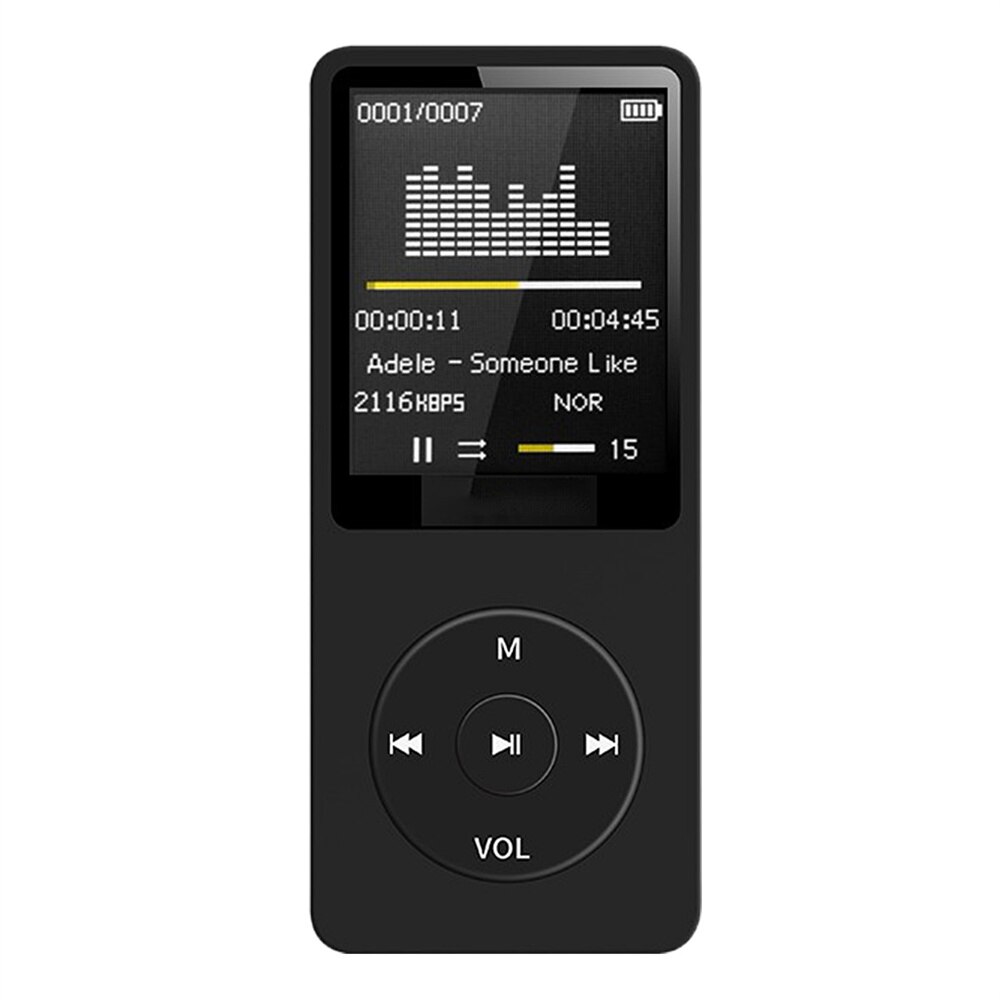 Tragbarer  mp3- player-player mit 1.8- zoll-tft-bildschirm, integriertem mikrofon, lithium-akku, tf-kartenunterstützung, fm-radio und sprachaufzeichnung: Schwarz