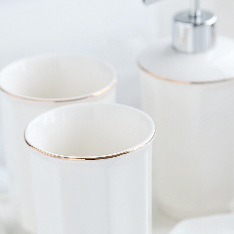 Keramische Badkamer Accessoires Set Bad Douche Wassen Pak Wc Reinigingsborstel Lotion Zeepdispenser Tandenborstelhouder Zeep Lade