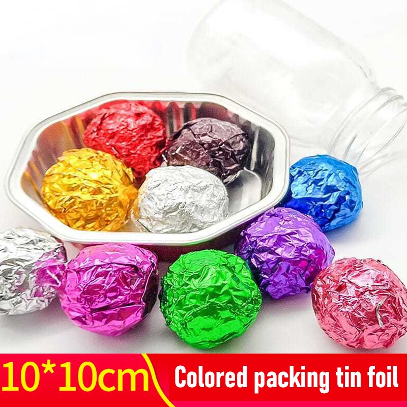 100 stk mad aluminiumsfolie papir gør-det-selv firkantet slikpakke chokolade kage indpakning fødselsdagsfest emballage papir klistermærke farve