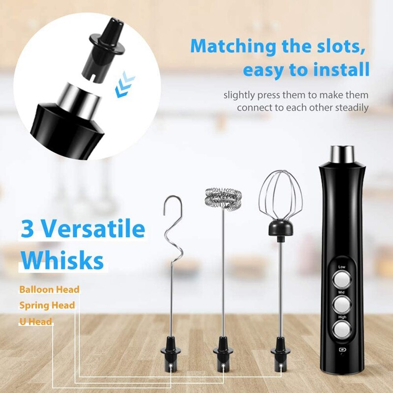 Spieniacz robić mleka ręczny, USB akumulator 3 prędkości mini elektryczny spienione mleko ekspres mieszalnik robić kawy, cappuccino