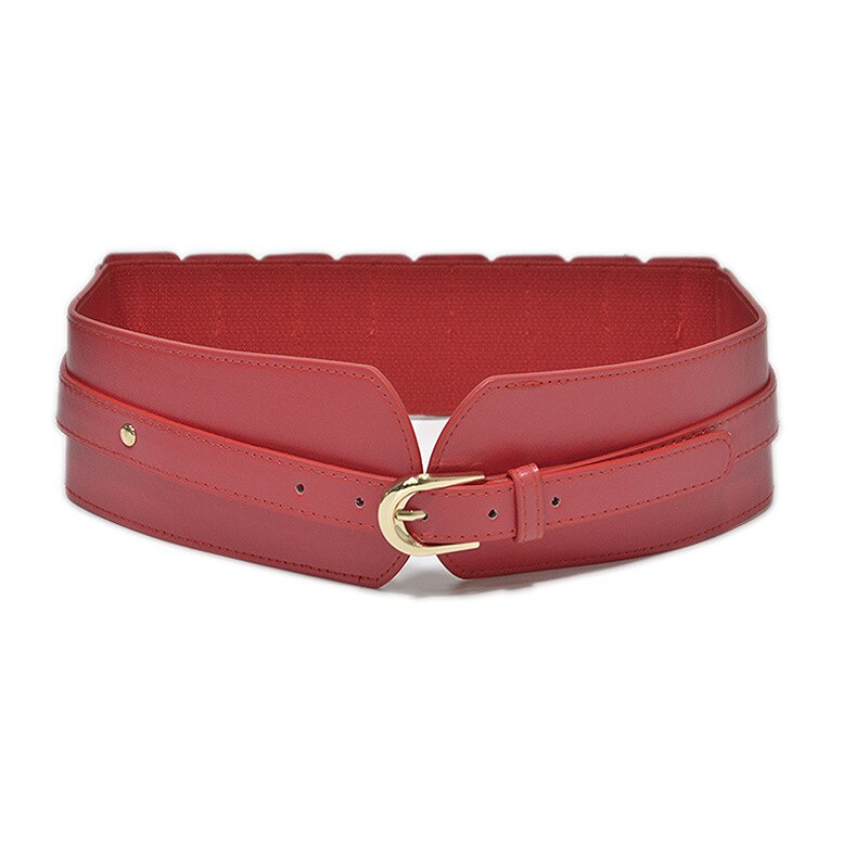 Luxe Dames Brede Riem Elastische Vintage Gesp Lederen Wide Mode Wilde Pin Gesp Vrouwen Riem Taille Afdichting Riem X208: Red