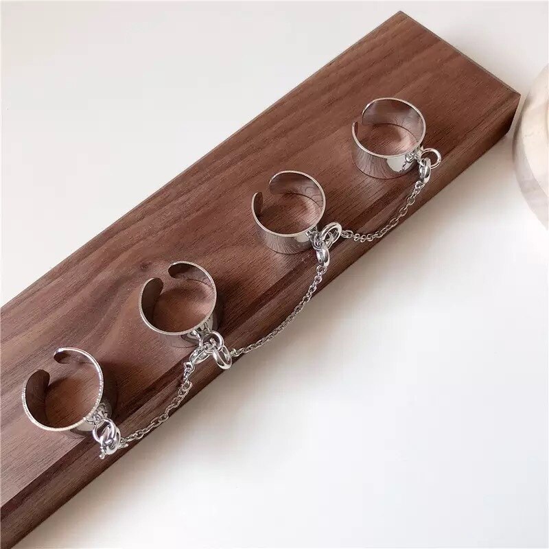 Persoonlijkheid Punk Cool Link Chain Verstelbare Vier Opening Ringen Voor Vrouwen Mannen Cross Hanger Draaien Vinger Ring Hip Hop Sieraden