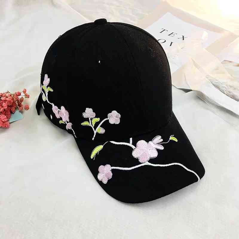 Flower Embroidery Women Baseball Caps Spring Summer Long Brim Sun Hats Female Snapback Hip Hop Cap Hat