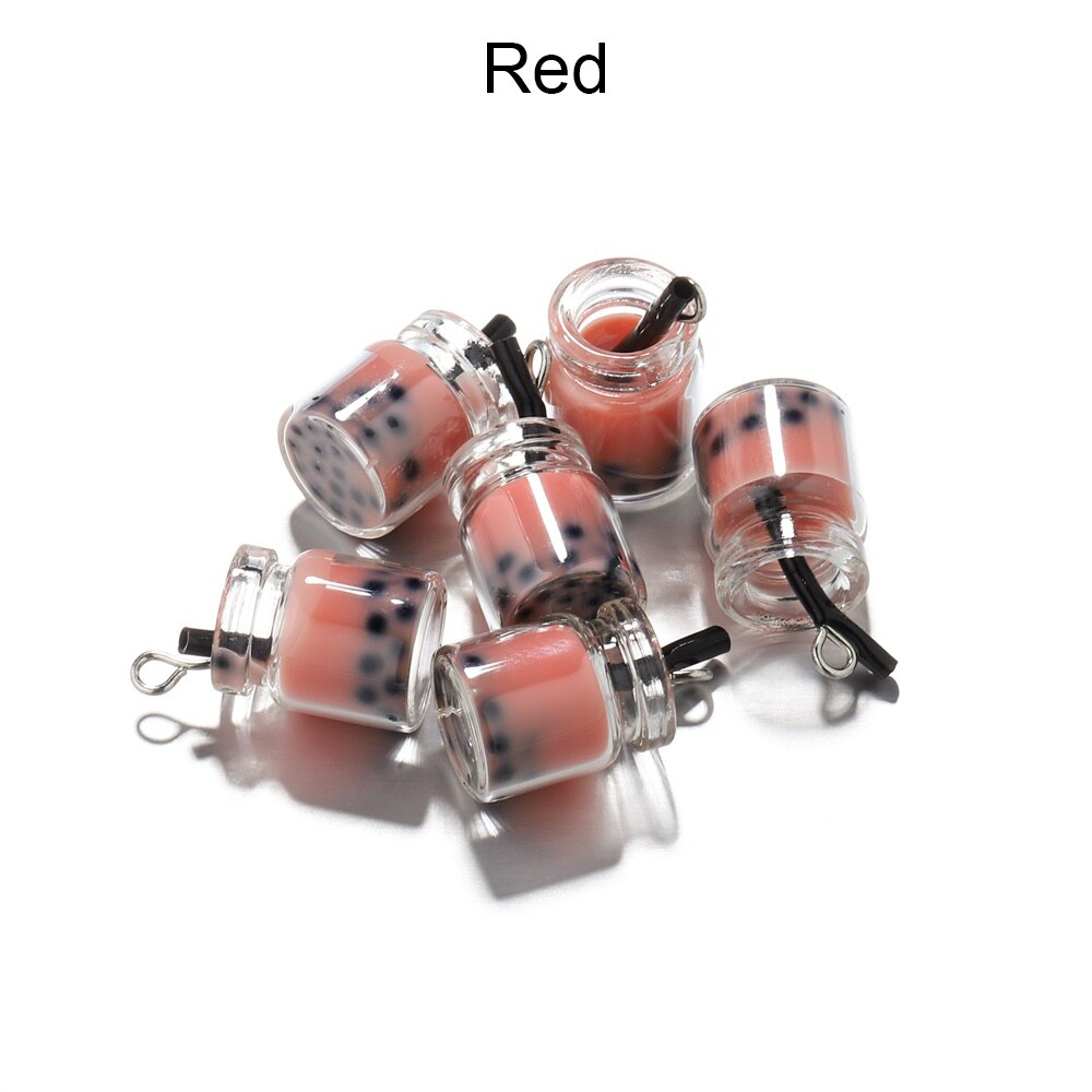 Lote de 10 unidades de adornos de perla de resina en miniatura para té de la leche, colgantes Boba, abalorios de botella para Llavero artesanal, joyería, accesorios para manualidades: Red