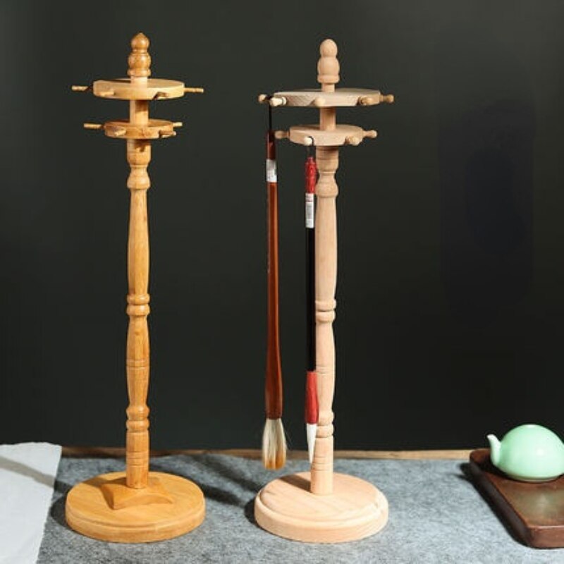 Rotating Disc Calligraphy Brush Holder Solid Wood Pen Holder 11 Hangers Traditional Calligraphy Chinese Ink Painting Brush Stand
