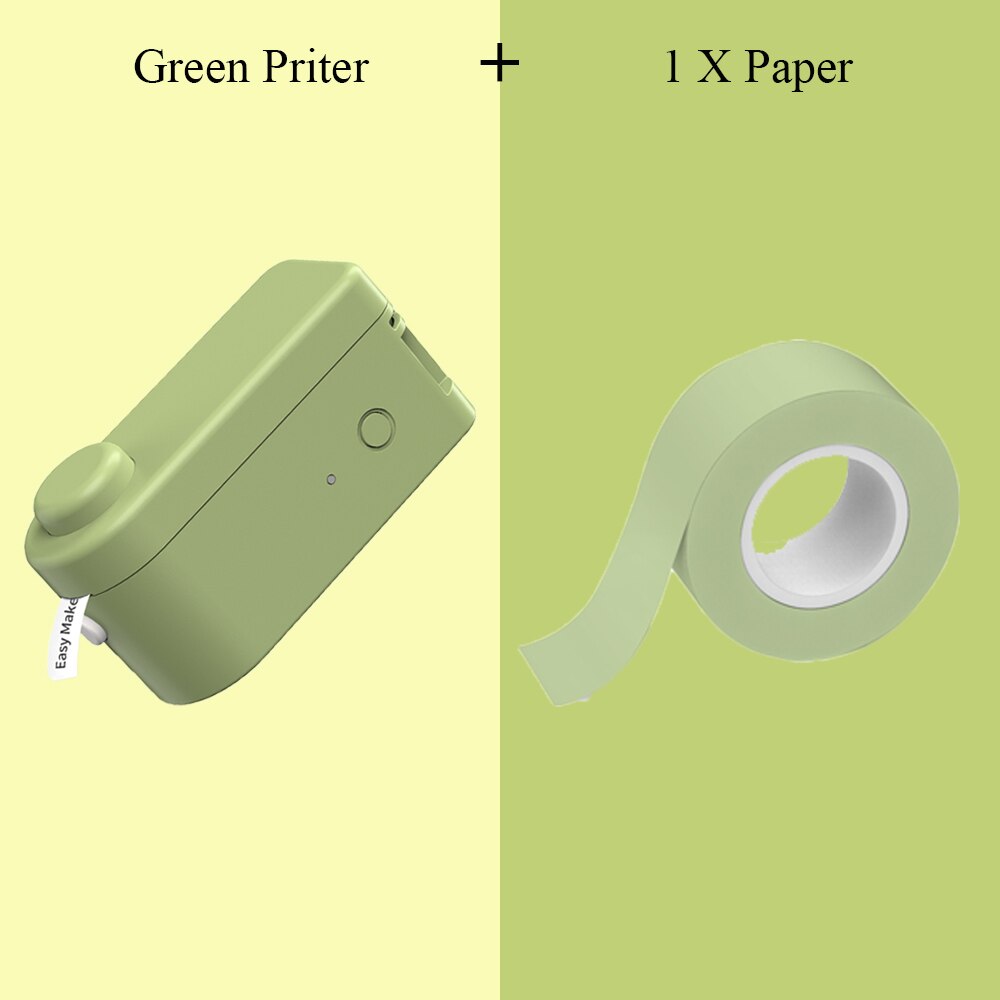 MAKEID Label Maker Portable Mini Pocket Printer Thermal Label Printing Machine Wireless BT Connection Inkless Printing Sticker: Green-1 Paper