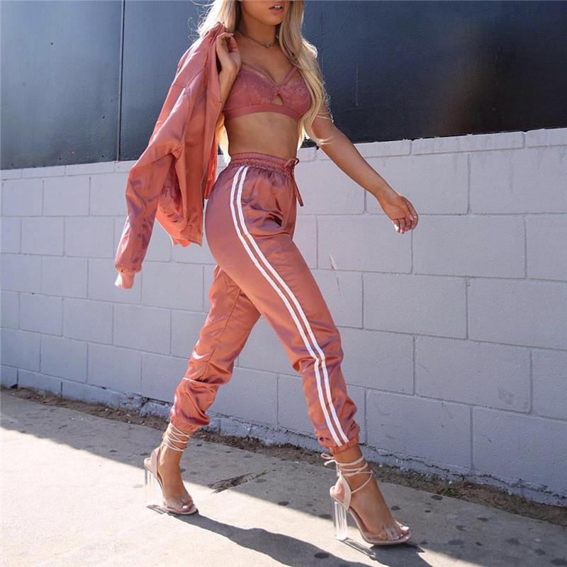 Satin two piece set tracksuit for women top and pants set spring womens casual sweat suits fitness outfits AC-94