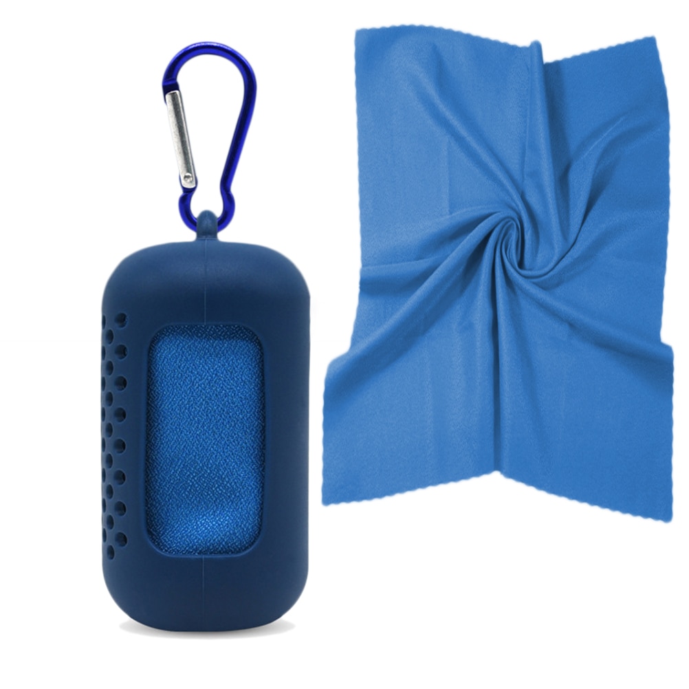 Bærbart øjeblikkeligt kølehåndklæde hurtigtørrende med silikone etui kold cykling til udendørs jogging gym sport yoga gym håndklæde  #20: Blå