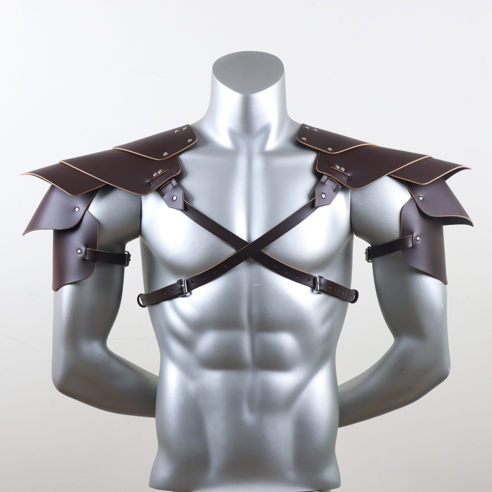 Armatura per spalla da cavaliere medievale - Pauldron in pelle PU realizzato a mano con vestibilità regolabile per costume di Halloween, LARP, articoli per feste: Oro