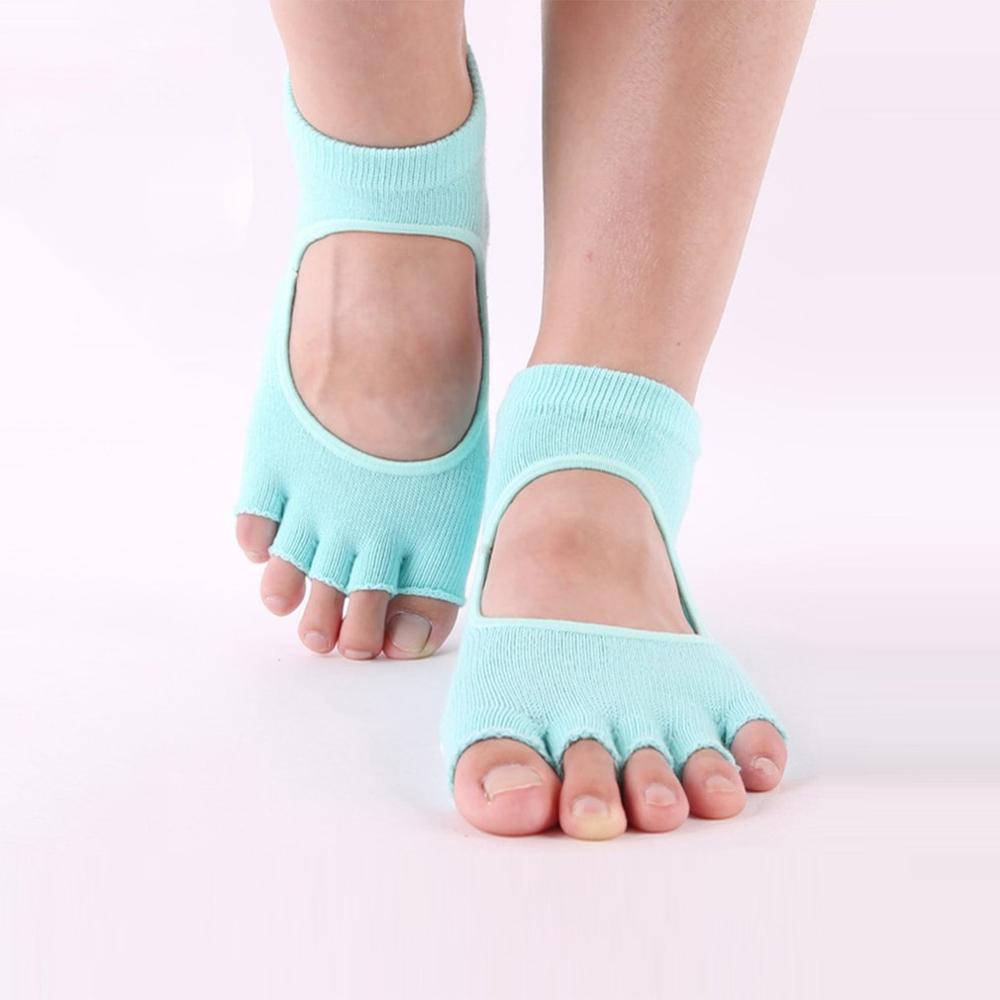 Finger tå separate sokker kvinde silikone skridsikre tå sokker bomuld pilates yoga sømløse sokker: Blå