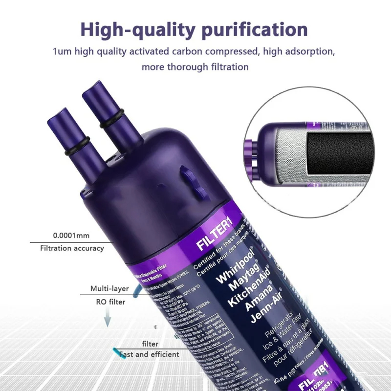 Replace Filter 1 Activated Carbon Refrigerator Water Filter For W10295370A EDR1RXD1
