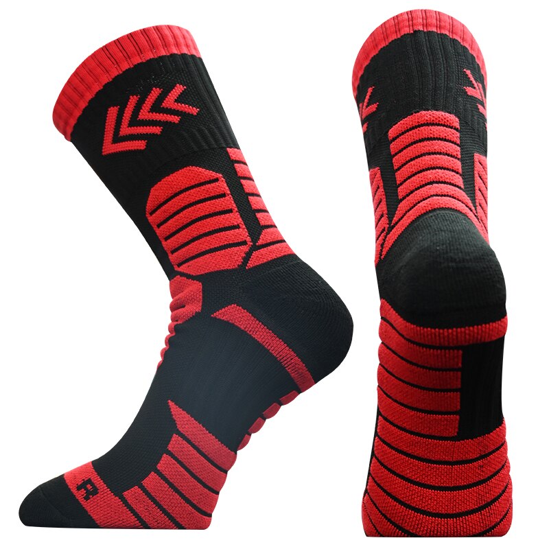 1 Pair Newest Compression Socks Thickened Towel Bottom Basketball Socks Middle calcetines Cycling Sports Socks: Black Red