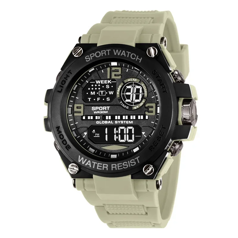 Reloj despertador Digital deportivo para hombre, Esfera Grande luminosa, resistente al agua, cronógrafo electrónico multifuncional, reloj multifuncional
