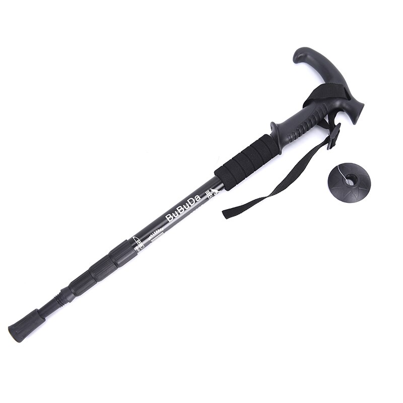 1pc 110cm Anti Shock Nordic Walking Sticks Telescopic Trekking Hiking Poles Ultralight Walking Canes With Rubber Tips Protectors: Black