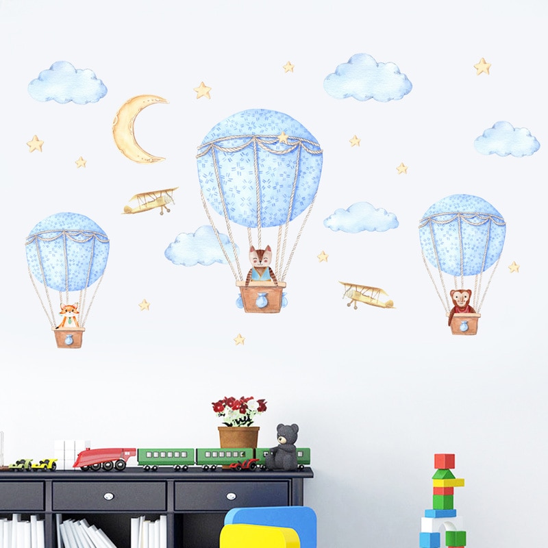 Dier air balloon Muursticker voor kinderen kamers nursery achtergrond behang Muurschilderingen Decals Cartoon stickers
