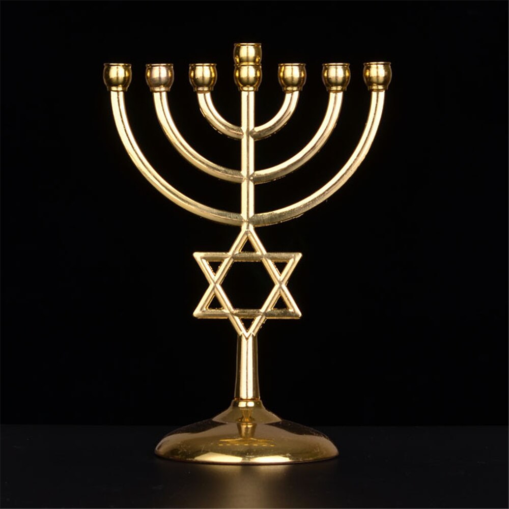 1pz cristiano D'oro Lampstands Ebraica menora Portacandele 7 Ramo Candelieri D'oro Religioni Candelabri Complementi Arredo Casa