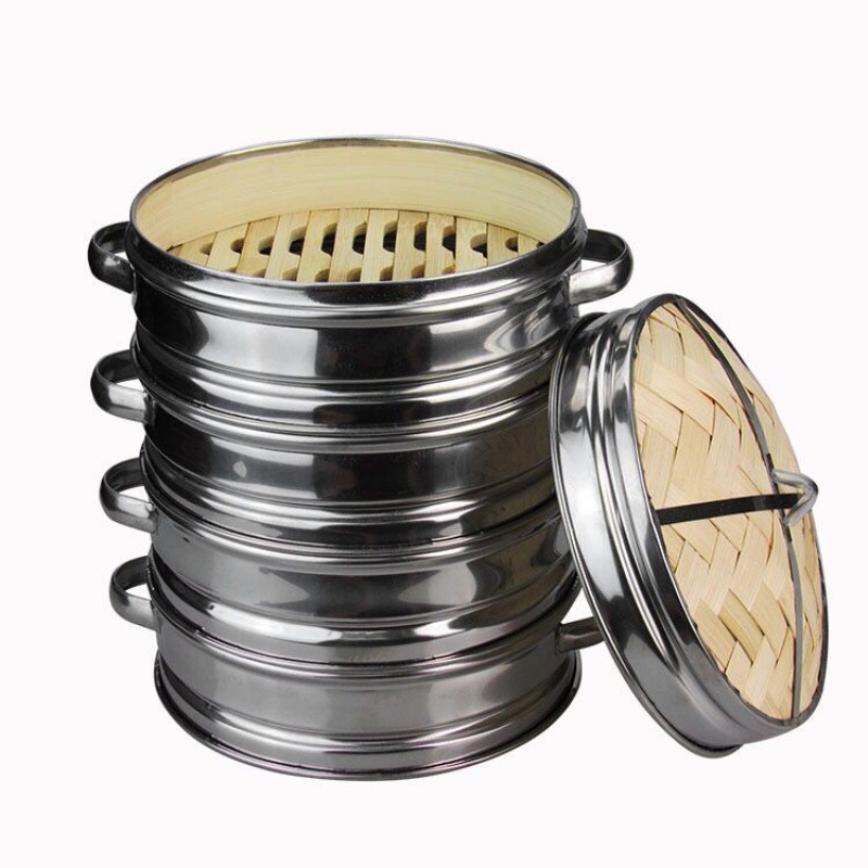 Vaporizador de bambú de acero inoxidable para arroz y verduras, bote de agua para cocina CY528