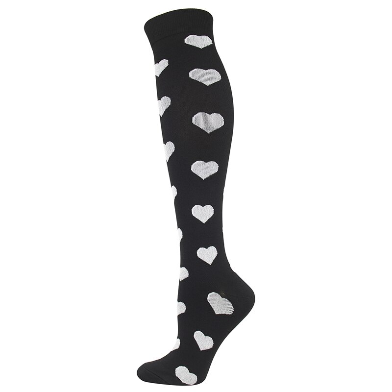 Compression Stockings Unisex Black Series Dot Striped Star Square Shaped Elastic Outdoor Prevent Varicose Veins Reduce Fatigue: Love / L  XL
