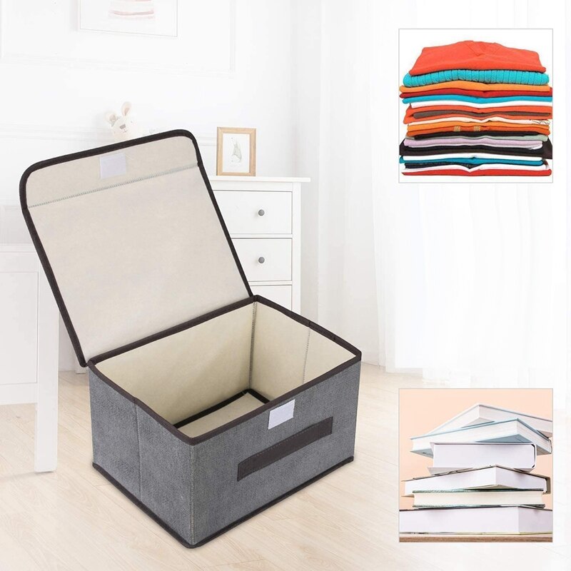 3 Pack Foldable Storage Boxes With Lids,Fabric Storage Basket Organiser For Wardrobe,Closet,Shelf(Gray)