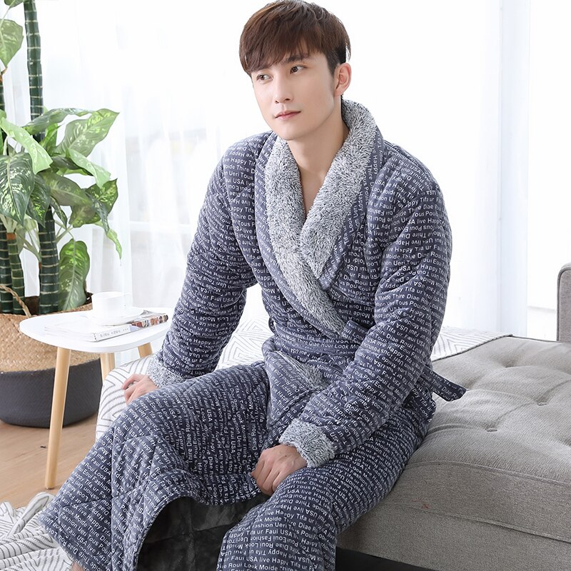 Newest Winter Men's Robe Thick Flannel Quilted... – Grandado