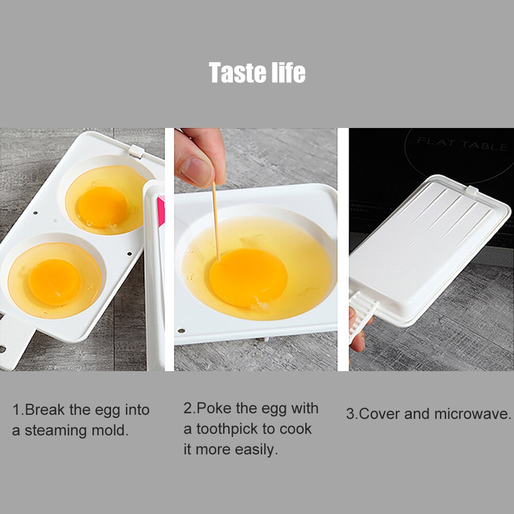 Egg Poacher Microwave Oven Vapor Round Shaped Breakfast Instant Cooker Kitchen Cooking Accessories PP Plastic Egg Tools 2 Slots