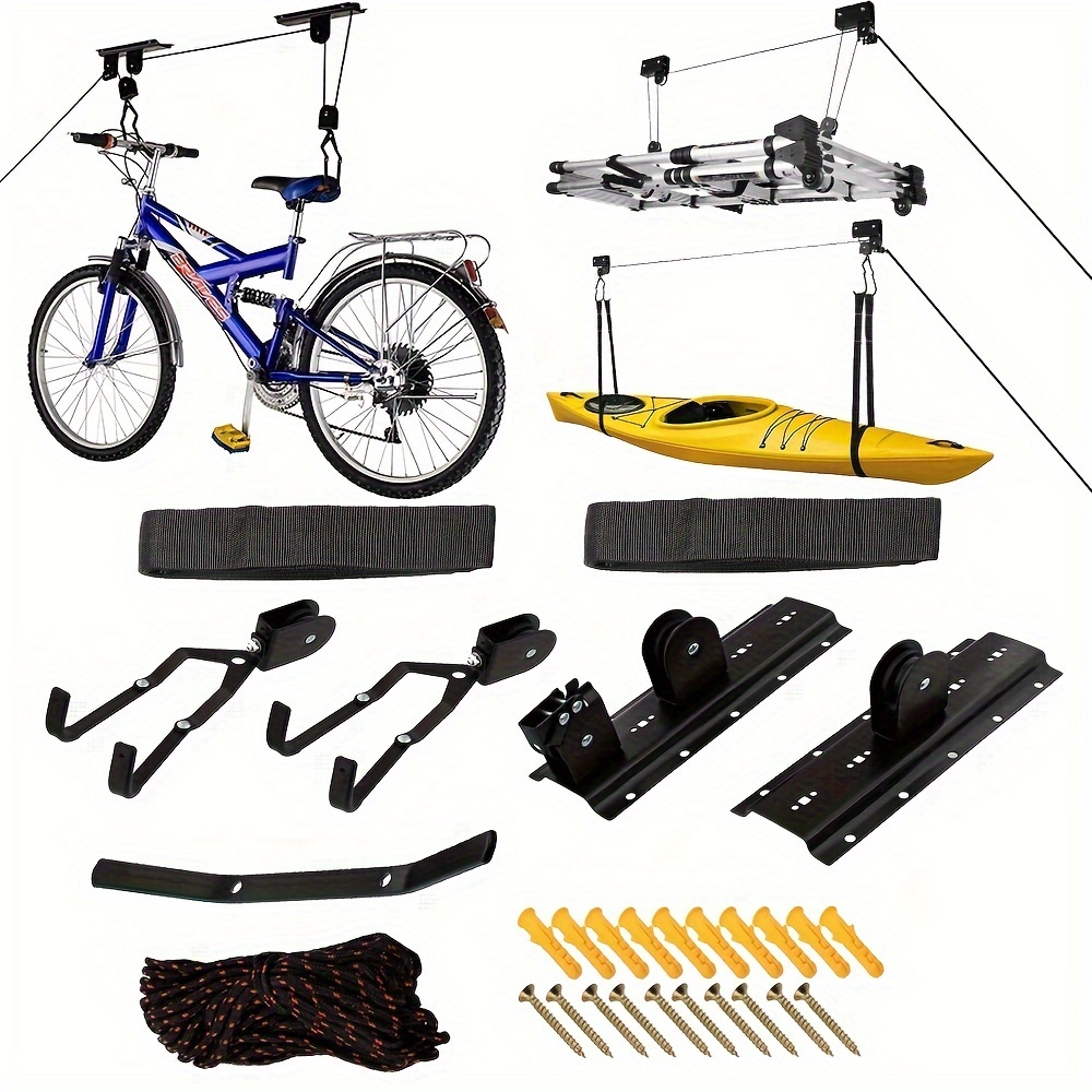 1 conjunto de guindaste de bicicleta, armazenamento de garagem, sistema de polia de elevação de bicicleta com rolamento de 60kg, rack de teto resistente, cabide de bicicleta: Default Title