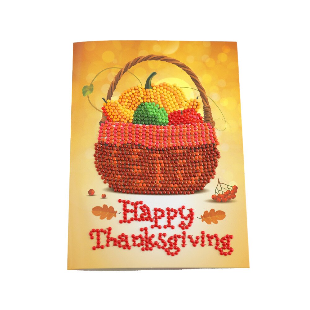 Thanksgiving Diamond Painting Greeting Cards Cartoon Full Round Greeting Card Xmas Home Decoration