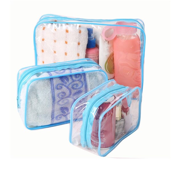 Sac à cosmétiques Transparent en PVC pour femmes, sac de maquillage Transparent à fermeture éclair, étui de beauté, organisateur de maquillage de voyage, rangement de bain, trousse de toilette: Sky blue / L