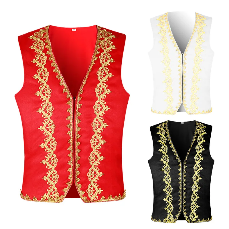 V-neck European and American Single Breasted Outer Decorative Coat Vest for Men Costume For Kids Adult
