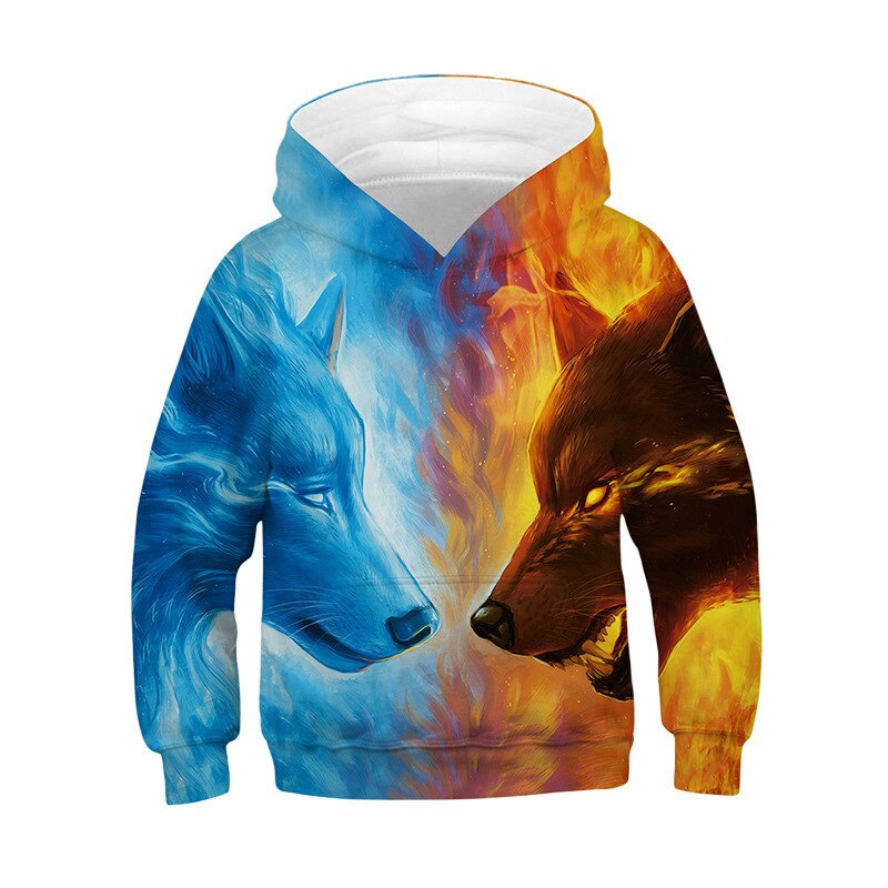 Linling lente- en herfsthoodies voor jongens 3d digitaal bedrukte wolf casual kinderjas polyester jongensjas kinderkleding  p527: 8t