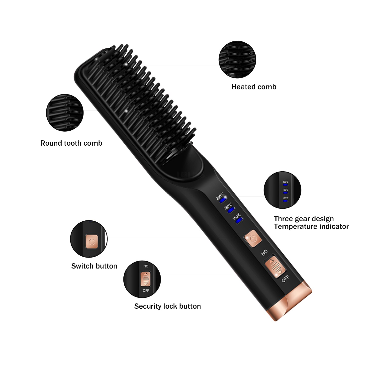 Brosse à cheveux sans fil, lisseur, batterie 4000mAh, peigne chauffant, température réglable, outils de coiffure