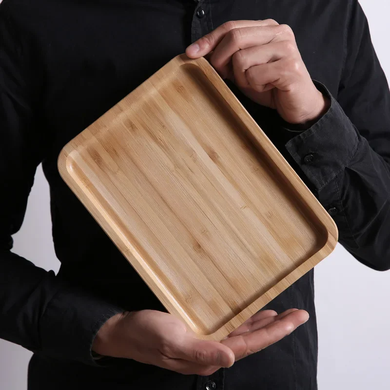 Bambus hölzern Tablett Bambus Pizza Tee Tablett Japanese rechteckig Haushalt Kuchen Brot fest Holz: Silber