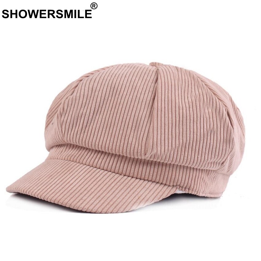 SHOWERSMILE Corduroy Newsboy Hat For Women Octagonal Cap Beret Men Vintage British Spring Autumn Khaki Painter Eight Panel Cap