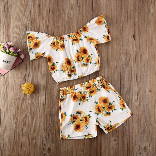 Ensemble deux pièces pour petites filles | Haut manches courtes, shorts, tenue d'été, motif floral