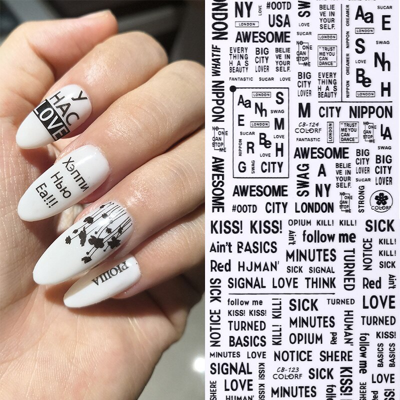 1 feuille 3D Alphabet ongle autocollant mignon Unique modèle auto-adhésif Nail Art décalcomanies transfert autocollant bricolage