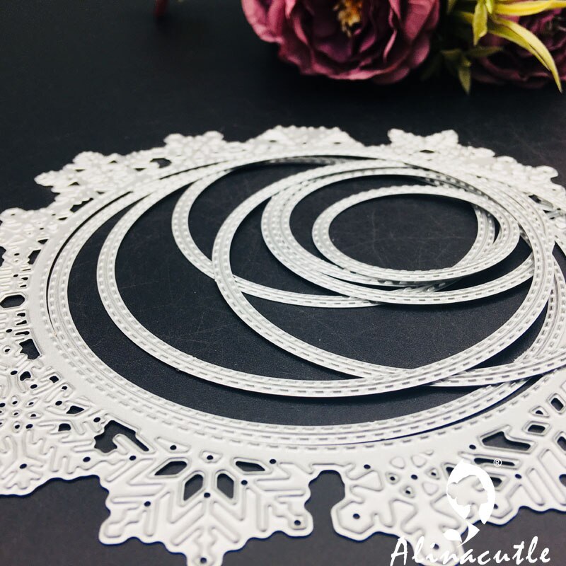 Metal Cutting die Cut 8pc Circle snowflake nesting frame Scrapbooking Paper Craft Card Album Punch Art Cutter Alinacutle Die