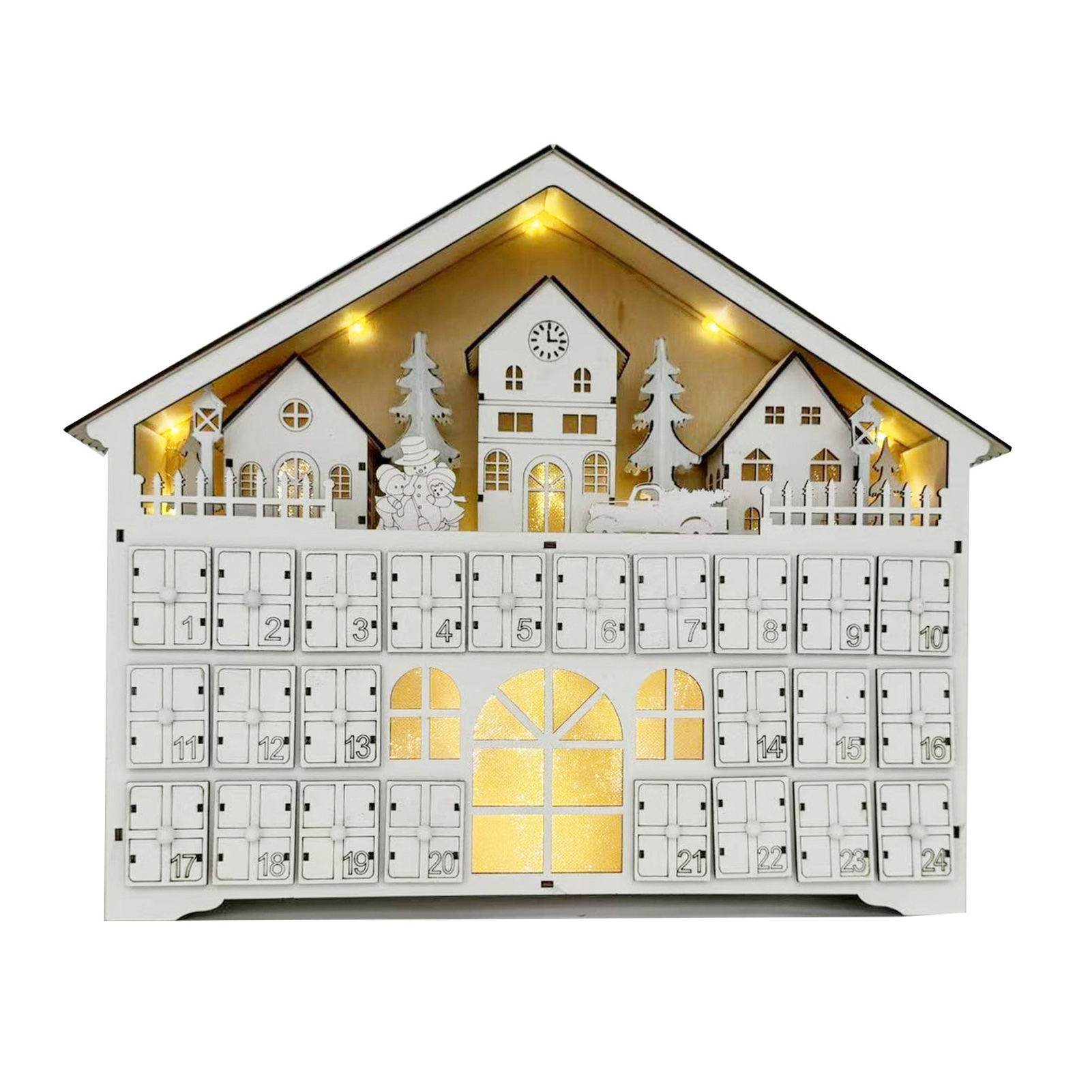 Skapelser träjul adventskalender husformad kalenderlåda julgransprydnad nedräkning till jul led-ljuskalender: Oliv