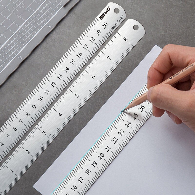 Four Length Specifications Scale Clear Stainless Steel Ruler Does Not Rust Double-sided Scale Office Stationery School Supplies