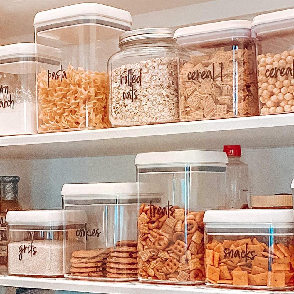 8 Sheets Pantry Label Sticker For Containers Preprinted Waterproof Transparent Kitchen Storage Self-Adhesive Food Label Sti U1G0