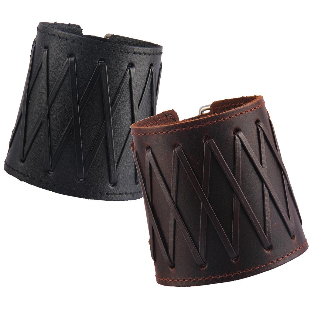 Punk Rock Gothic Wide Bracers PU Leather Arm Guards Gauntlet Cuff Wrist Protector Adjustable Bracers for Men
