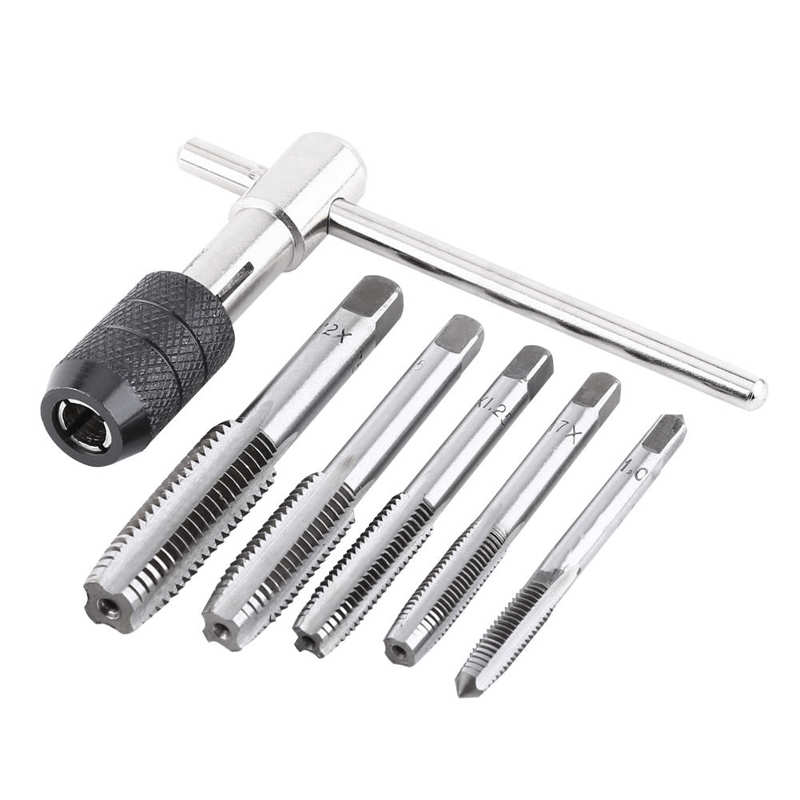 6/9PCS Screw Taps &amp; T-shaped Wrench &amp; Twist Drill Bits Threading Tapping Hand Tool Kit: 6pcs