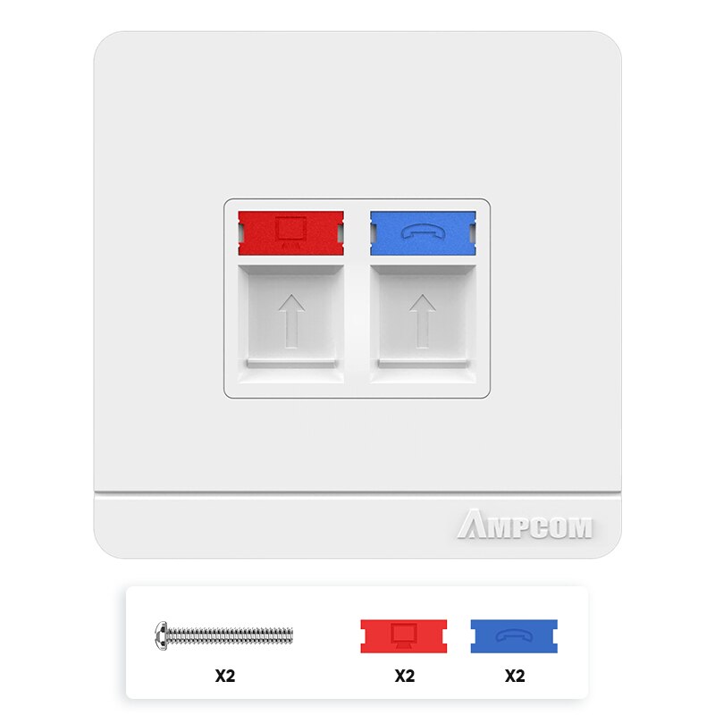 AMPCOM RJ11 RJ45 Płyta czołowa Gniazdo ścienne Płyta czołowa Płyta czołowa 1-portowy 2-portowy 4-portowy sieciowy panel montażowy gniazda telefonicznego: Czerwony