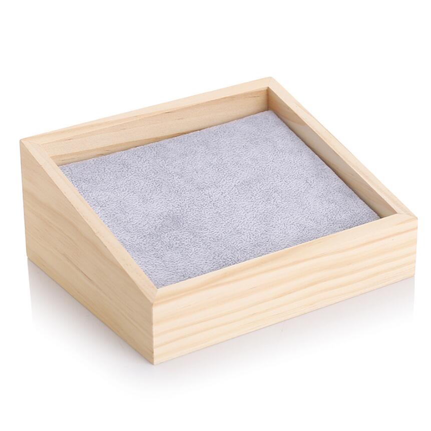 Bambus fløjl smykker display bakke ring æske øreringe halskæde armbånd vedhæng display organisator smykker opbevaring: Bakke grå velet